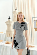 DO LONG • Gray A-Line Floral Embrace Midi Dress