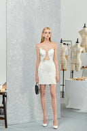 DO LONG • White Embellished Cut-Out A-Line Mini Dress