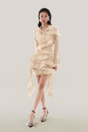 Front of Beige Long Sleeve Satin Dress for women, from MUST HAVE, The Viet Concept