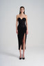 Front of Black Mesh Corset Off Shoulder Midi Split Dress from LASSY, The Viet Concept