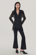 Front of Black Peplum Collared Shirt, Black Mini Skirt Flared Pants for women, from MUST HAVE, The Viet Concept 