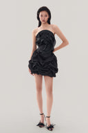 Front of Black Strapless Satin Top, Black Bubble Mini Skirt for women, from MUST HAVE The Viet Concept