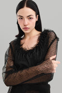 Detail of Black Tassel Mesh Long Sleeve Top for women, from MUST HAVE, The Viet Concept 