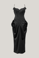 Front of Black Velvet Peg-top Midi Dress for women, from MUST HAVE, The Viet Concept  1