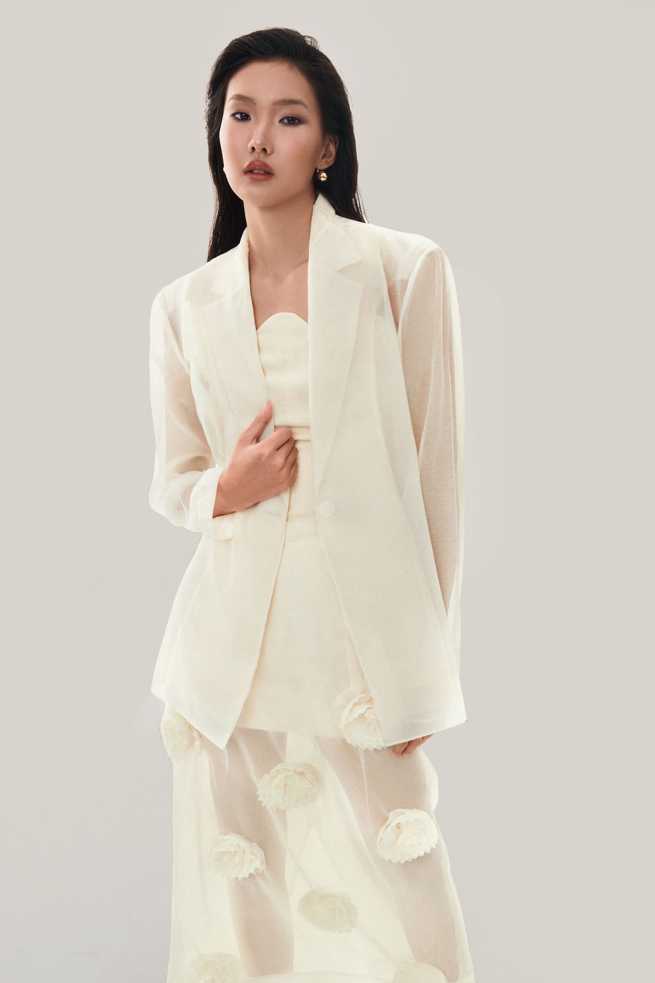 White sheer blazer online