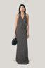 Front of Grey Fallon Halter Back Slit Tweed Floor Length Set for women, from LECIA, The Viet Concept 