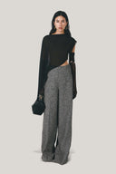Front of Grey Kirea Straight Wide Leg Tweed Floor Length Pants for women, from LECIA, The Viet Concept