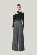 Front of Grey Platine Straight High Waist Tweed Floor Length Pants for uwomen, from LECIA, The Viet Concept