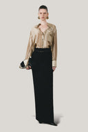 Front of Olive Pristy Straight Cuff Sleeved Organza Satin Shirt for women, from LECIA, The Viet Concept