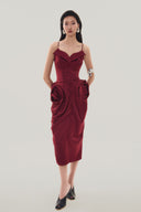 Front of Red Velvet Peg-top Midi Dress for women, from MUST HAVE, The Viet Concept