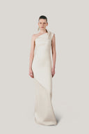Front of White Goldie Sheath One Shoulder Satin Crepe Floor Length Dress for women, from LECIA, The Viet Concept