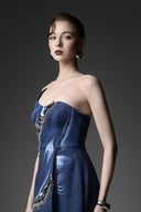 GVLUX • Azure Élan Wave Strapless Denim Gown