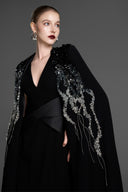 GVLUX • Faded Crystal Embellished Cape Sleeves Dress