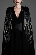 GVLUX • Faded Crystal Embellished Cape Sleeves Dress
