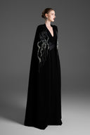 GVLUX • Faded Crystal Embellished Cape Sleeves Dress