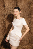 DO LONG • Mushroom White Structured Mini Dress With Pockets
