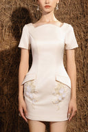 DO LONG • Mushroom White Structured Mini Dress With Pockets