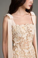 Crystal Floral Lace Mini Dress With Silk Bow Straps for women, from IHF STUDIO, The Viet Concept 