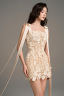 Crystal Floral Lace Mini Dress With Silk Bow Straps for women, from IHF STUDIO, The Viet Concept 
