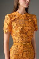 Orange Jardin Embellished Lace A-Line Midi Dress for women, from IHF STUDIO, The Viet Concept 