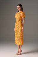 Orange Jardin Embellished Lace A-Line Midi Dress for women, from IHF STUDIO, The Viet Concept 