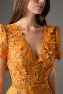 Orange Jardin Embellished Lace Midi Dress for women, from IHF STUDIO, The Viet Concept 