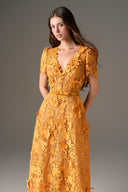 Orange Jardin Embellished Lace Midi Dress for women, from IHF STUDIO, The Viet Concept 