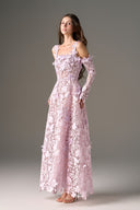 Lavande Éclat Floral Lace Off-Shoulder A-Line Maxi Dress for women, from IHF STUDIO, The Viet Concept 