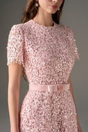 Blush Étoile Sequin Floral Lace Sculpted Midi Dress for women, from IHF STUDIO, The Viet Concept 
