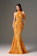 Aurélisse Orange Floral Lace Mermaid Maxi Dress for women, from IHF STUDIO, The Viet Concept 