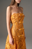 Orange Jardin Crystal Bow Midi Dress for women, from IHF STUDIO, The Viet Concept 