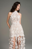 Ivory Floral Vine Lace Halter Mini Dress for women, from IHF STUDIO, The Viet Concept 