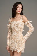 Ivory Crystal Floral Lace Off-Shoulder Mini Dress for women, from IHF ATELIER, The Viet Concept 