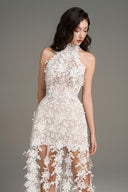 Ivory Floral Vine Lace Halter Mini Dress for women, from IHF STUDIO, The Viet Concept 
