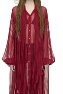 DAS LA VIE • Crimson Coral Sheer Chiffon Maxi Coat - The Viet Concept