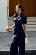 KEIRA TONG • Asymmetric Striped Wrap Shirt with Oversized Lapel