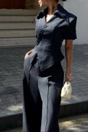 KEIRA TONG • Élan Striped Cotton Wide-leg Pants