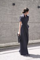 KEIRA TONG • Asymmetric Striped Wrap Shirt with Oversized Lapel