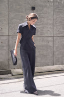 KEIRA TONG • Élan Striped Cotton Wide-leg Pants