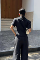 KEIRA TONG • Élan Striped Cotton Wide-leg Pants