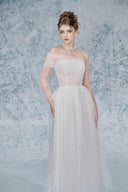 Jade Off-Shoulder Corset Layered Mesh Maxi Dress for women, from JOSEPHINE, The Viet Concept 