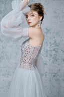 Marine Embellished Off-Shoulder Mesh Maxi Dress for women, from JOSEPHINE, The Viet Concept 