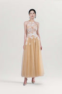 Anna Embroidered Halter Bow Maxi Dress for women, from JOSEPHINE, The Viet Concept 