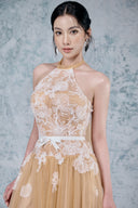 Anna Embroidered Halter Bow Maxi Dress for women, from JOSEPHINE, The Viet Concept 