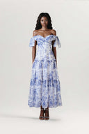 Camellia Floral Off-Shoulder Tiered Maxi Dress for women, from JOSEPHINE, The Viet Concept 