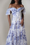 Camellia Floral Off-Shoulder Tiered Maxi Dress for women, from JOSEPHINE, The Viet Concept 
