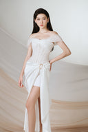 Venus Ivory Off-Shoulder Slit Evening Gown for women, from JOSEPHINE, The Viet Concept 