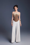 KEIRA TONG • Bouquet Linen Sculpted Corset Top with Floral Accent