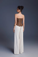 KEIRA TONG • Bouquet Linen Sculpted Corset Top with Floral Accent