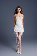 KEIRA TONG • Bouquet Linen Sculpted Corset Top with Floral Accent